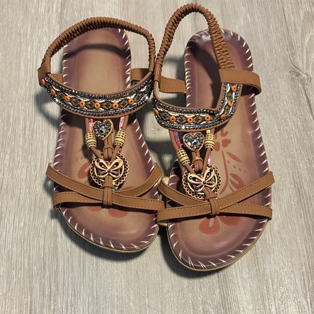 Brown Beaded Women's‎ Sandals